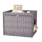 Large Rattan Hidden Cat Litter Box Enclosure Cabinet, Indoor Cat Washroom Furniture with Mat & Fence, Stylish Litter Solution for Living Room
