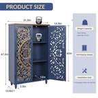 Grand buffet avec portes creuses en pin sculptées en 3D, finition or vieilli, étagères réglables, style bohème et ferme, bleu