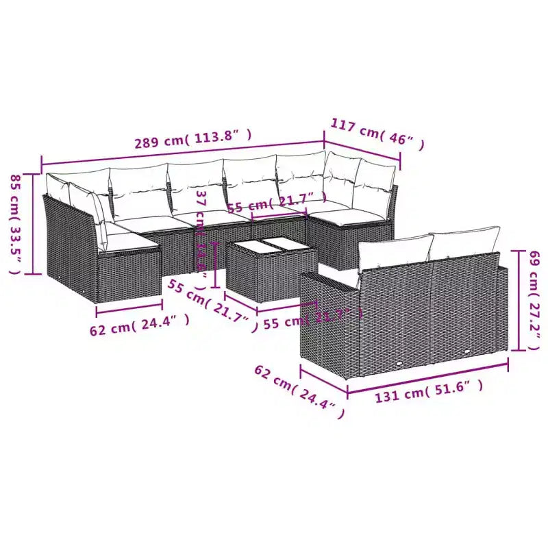10 Piece Patio Sofa Set with Cushions Black Poly Rattan