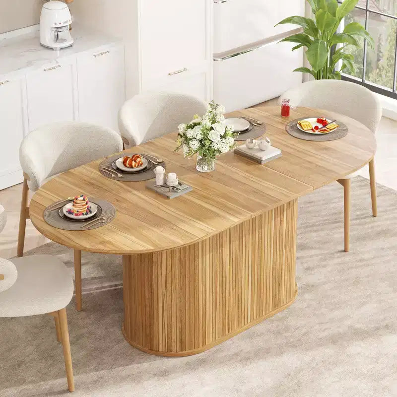 Aditi Modern 55.11 - 70.86 Extendable Dining Table with Striped Pedestal Base