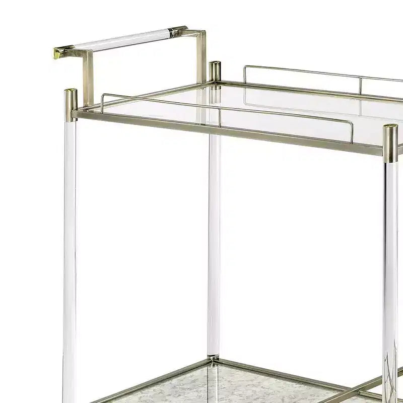 Acme Furniture Cirro Bar Serving Cart Antique Mirror/Wire Brass