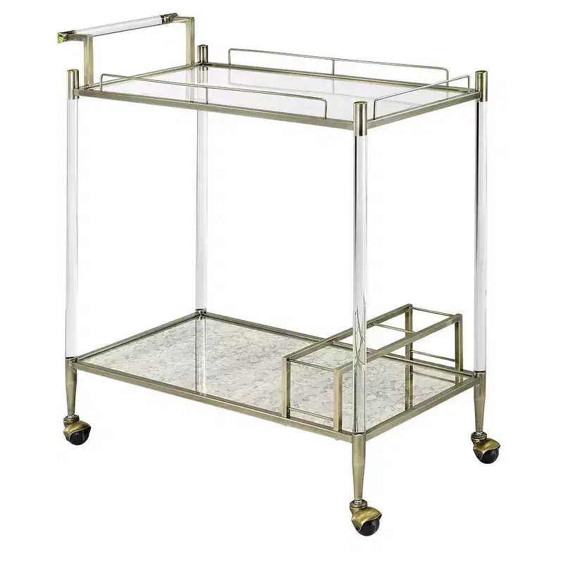 Acme Furniture Cirro Bar Serving Cart Antique Mirror/Wire Brass