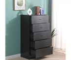 Commode haute à 5 tiroirs pour chambre à coucher 125,4 cm, en MDF, finition noire