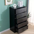 Commode haute à 5 tiroirs pour chambre à coucher 125,4 cm, en MDF, finition noire