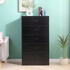Commode haute à 5 tiroirs pour chambre à coucher 125,4 cm, en MDF, finition noire