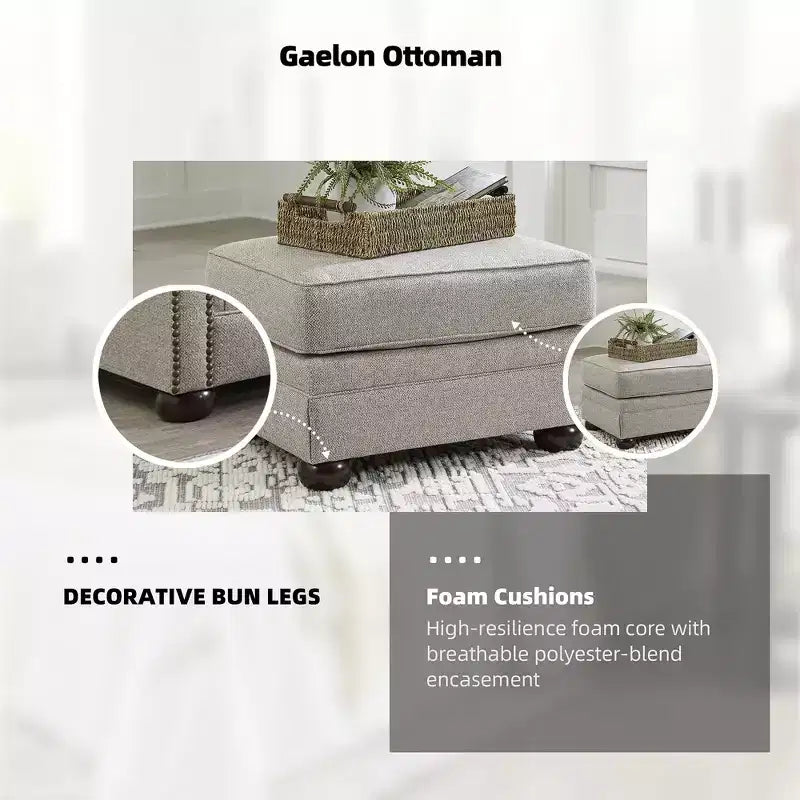 Signature Design by Ashley Gaelon Casual Firmly Cushioned Ottoman with Bun Legs, Gray & Brown