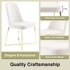 Chaises d'appoint modernes en velours doux avec pieds en métal – parfaites pour coiffeuse, salon, bureau, salle à manger