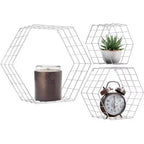 Sorbus Metal Wire Hexagon Design Wall Mounted Floating Shelves, Set of 3 - White