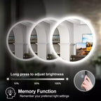 Miroir mural de salle de bain LED rond avec éclairage frontal, 3 températures de couleur réglables, anti-buée