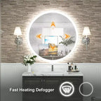 Miroir mural de salle de bain LED rond avec éclairage frontal, 3 températures de couleur réglables, anti-buée
