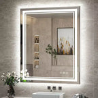 Miroir mural de salle de bain LED rond avec éclairage frontal, 3 températures de couleur réglables, anti-buée