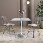 Table à manger carrée de 27 pouces - Plateau moderne en résine avec pied piédestal en chrome brossé Table d'appoint pour cuisine et intérieur contemporains