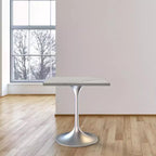 Table à manger carrée de 27 pouces - Plateau moderne en résine avec pied piédestal en chrome brossé Table d'appoint pour cuisine et intérieur contemporains