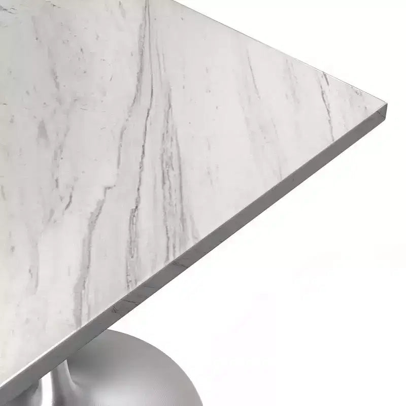 Verve 27 Square Dining Table - Modern Resin Top with Brushed Chrome Pedestal Base Accent Side Table for Contemporary Kitchen and Home