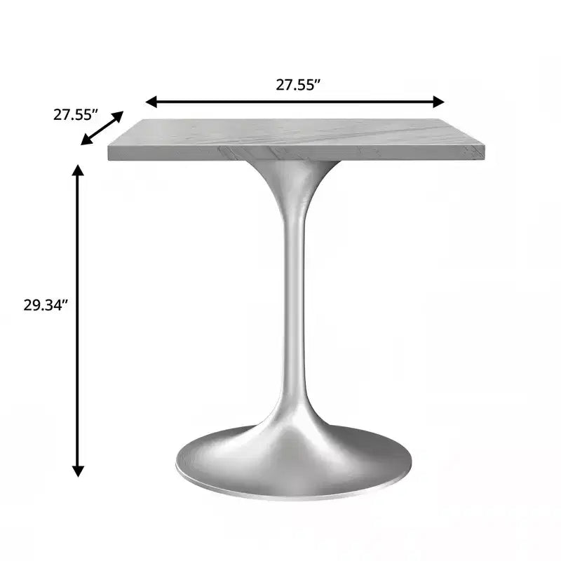 Verve 27 Square Dining Table - Modern Resin Top with Brushed Chrome Pedestal Base Accent Side Table for Contemporary Kitchen and Home