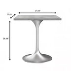 Table à manger carrée de 27 pouces - Plateau moderne en résine avec pied piédestal en chrome brossé Table d'appoint pour cuisine et intérieur contemporains