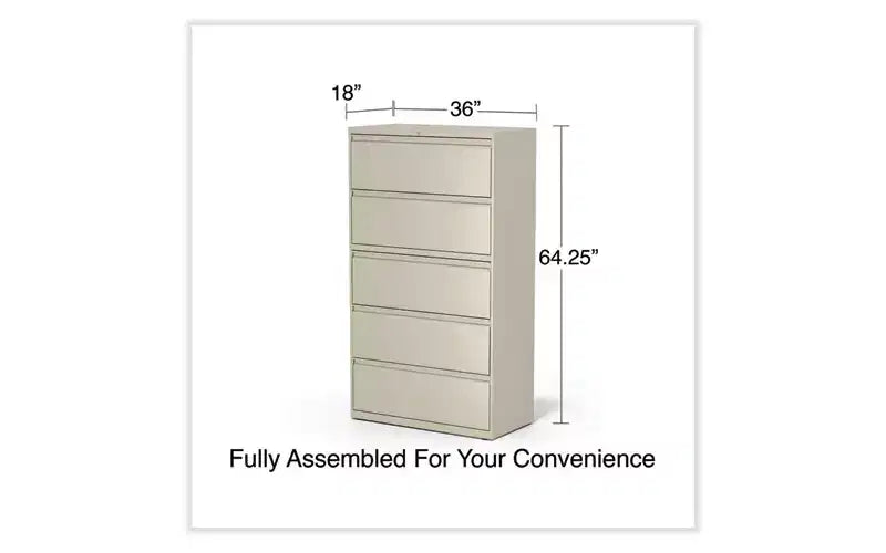 Alera Lateral File, 5 Legal/Letter/A4/A5-Size File Drawers, Putty, 36 x 18.63 x 67.63
