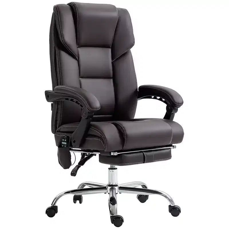Vinsetto Massage Office Chair with 6 Vibration Points, Lumbar Heated PU Leather Reclining Computer Chair with Adjustable Height, Footrest