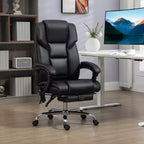 Fauteuil de bureau massant avec 6 points de vibration, fauteuil d'ordinateur inclinable en cuir PU chauffant lombaire avec hauteur réglable, repose-pieds