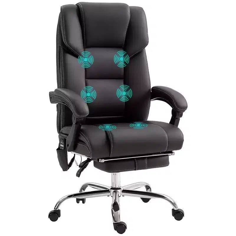 Vinsetto Massage Office Chair with 6 Vibration Points, Lumbar Heated PU Leather Reclining Computer Chair with Adjustable Height, Footrest