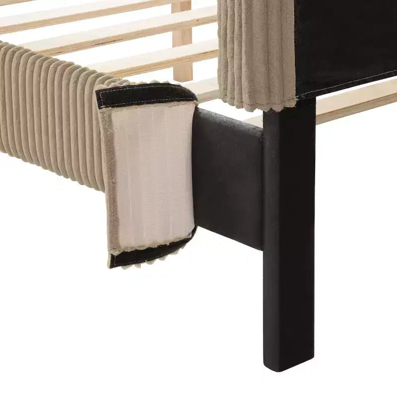 Beckman Queen Platform Bed Corduroy Upholstered with Removable Cover