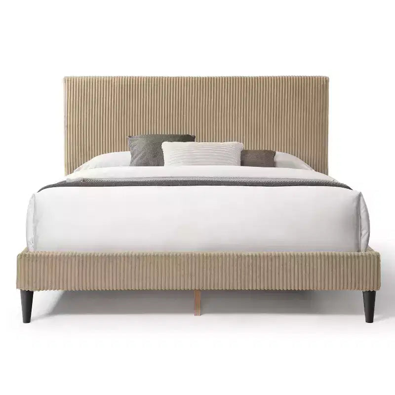 Beckman Queen Platform Bed Corduroy Upholstered with Removable Cover