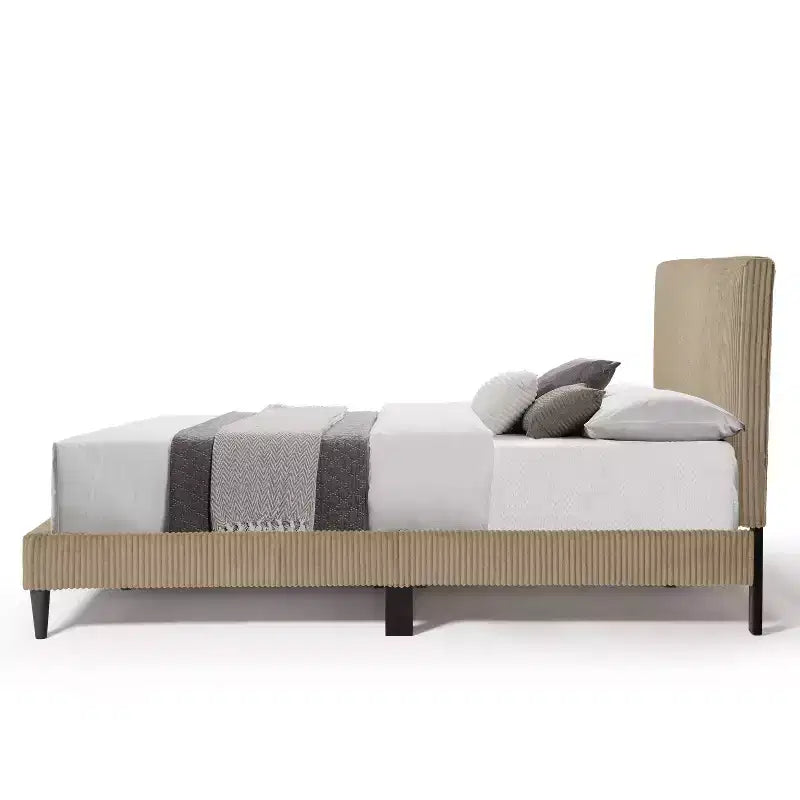 Beckman Queen Platform Bed Corduroy Upholstered with Removable Cover