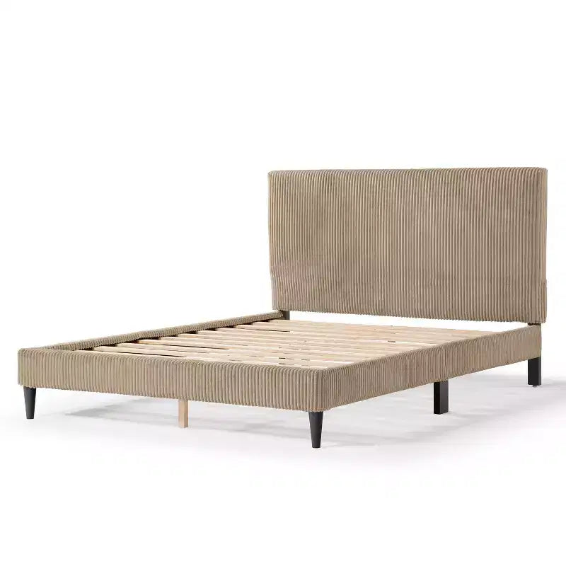 Beckman Queen Platform Bed Corduroy Upholstered with Removable Cover