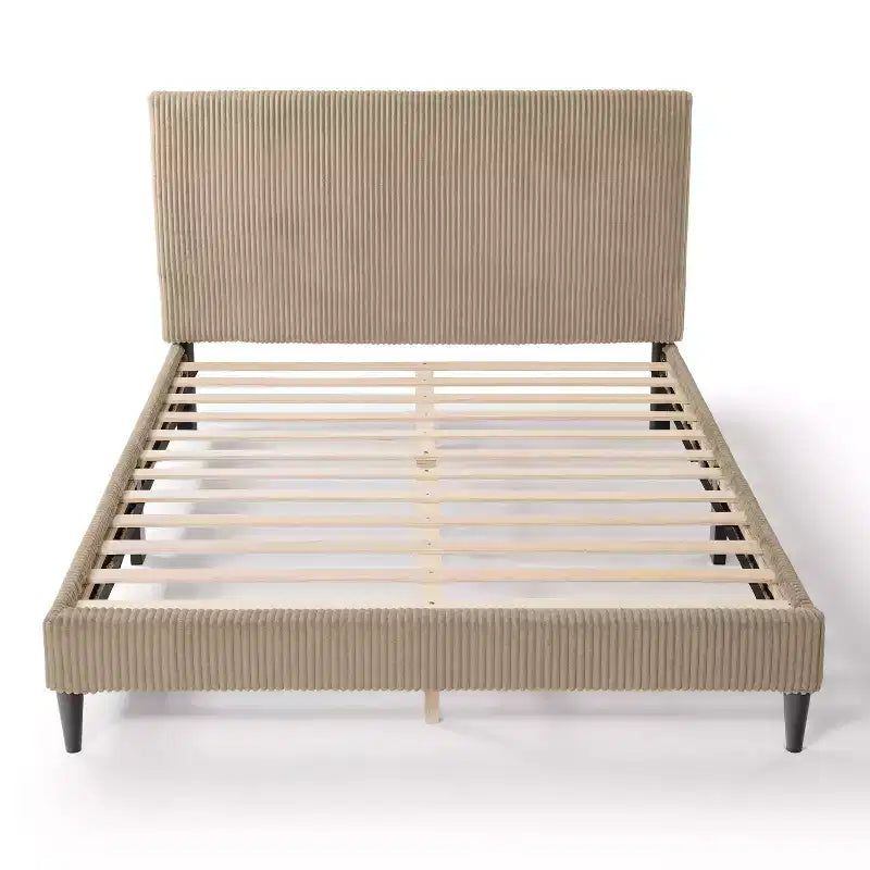 Beckman Queen Platform Bed Corduroy Upholstered with Removable Cover