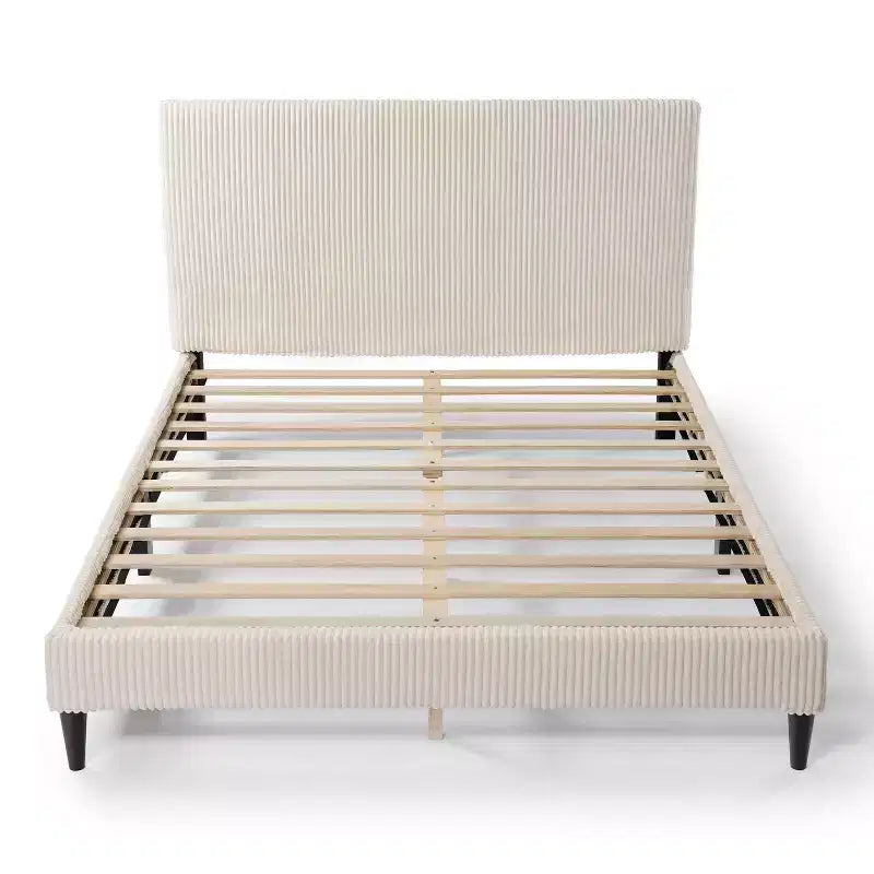 Beckman Queen Platform Bed Corduroy Upholstered with Removable Cover