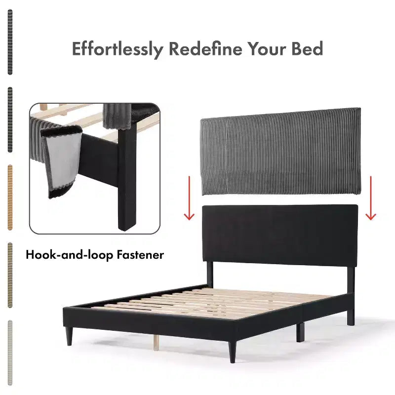 Beckman Queen Platform Bed Corduroy Upholstered with Removable Cover