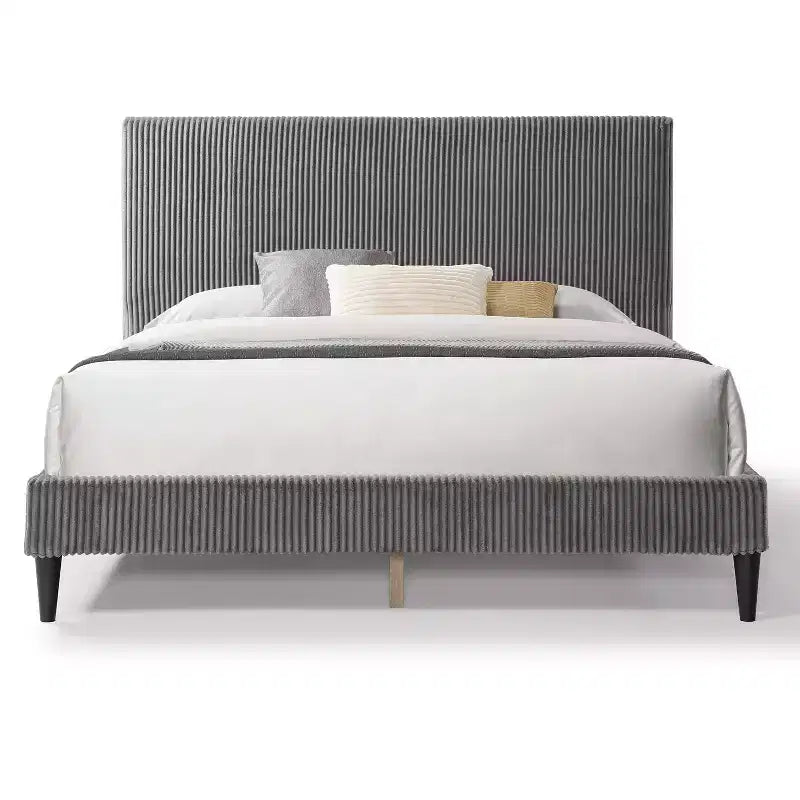 Beckman Queen Platform Bed Corduroy Upholstered with Removable Cover