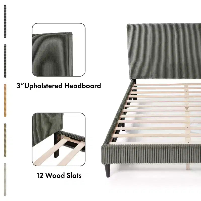 Beckman Queen Platform Bed Corduroy Upholstered with Removable Cover