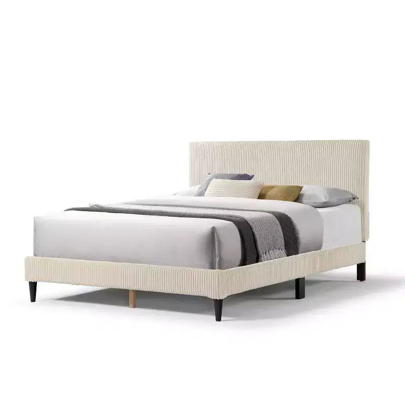 Beckman Queen Platform Bed Corduroy Upholstered with Removable Cover