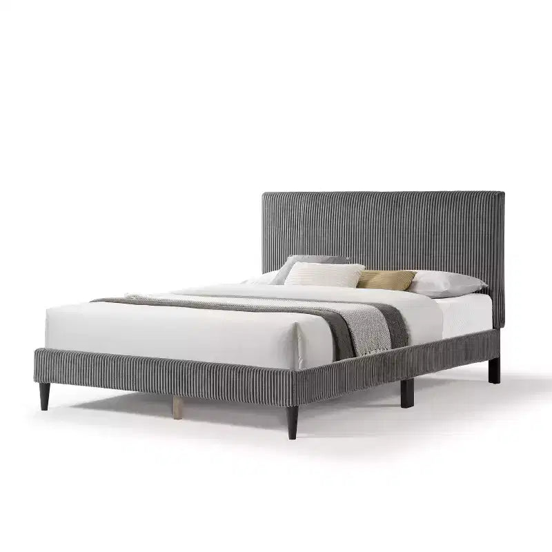 Beckman Queen Platform Bed Corduroy Upholstered with Removable Cover