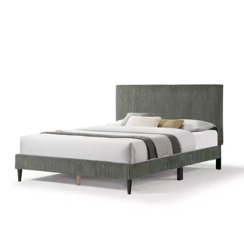 Beckman Queen Platform Bed Corduroy Upholstered with Removable Cover